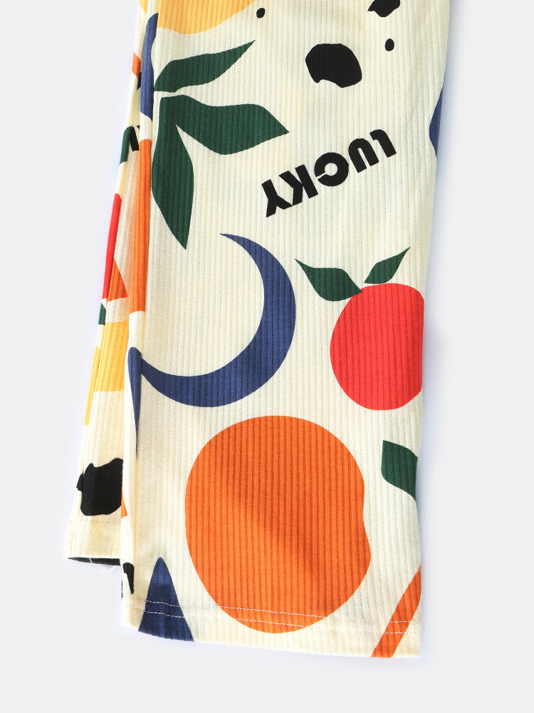 Women's Graphic Letter Print Ribbed Pullover Pajama Set with Elastic Waist and Pockets