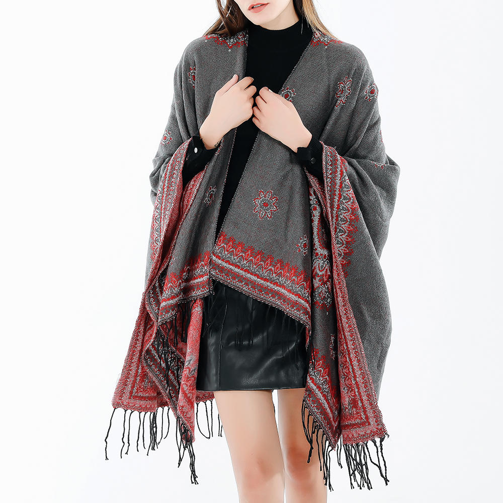 Vintage Ethnic Style Women's Winter Scarf Shawl with Tassels - Artificial Cashmere Main image