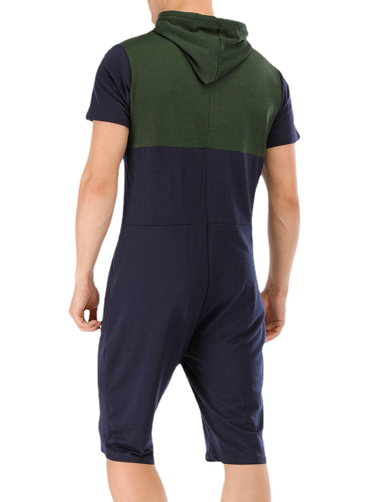 Men New Fashion Casual Patchwork Short Sleeve Jumpsuit Sleepwear Secondary image