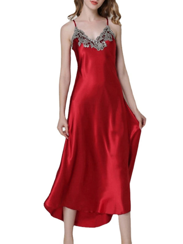 Women's Lace Patchwork ColorBlock Maxi Sheath Dress - Sexy Party Slip Dress