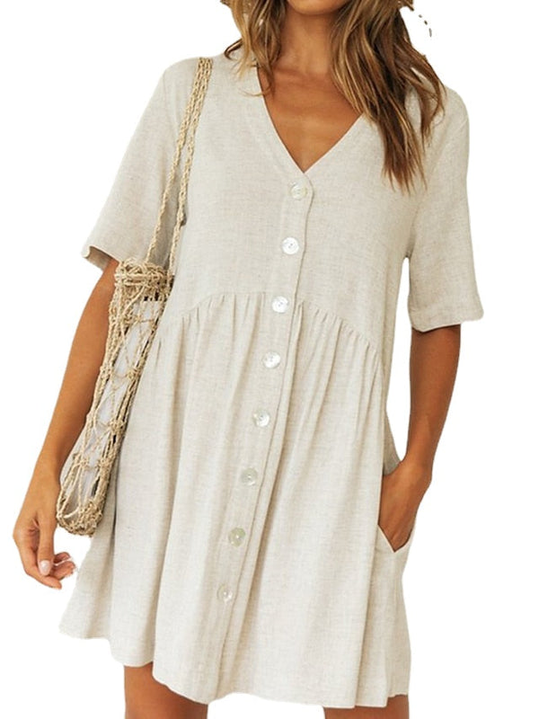 Women's Cotton Blend V-Neck Short Sleeve Nightgown - Simple, Comfortable Loungewear for Spring/Summer