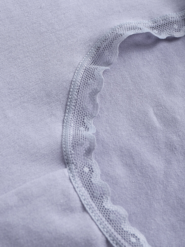 Women's Cotton Lace Trim Panties with Letter Waistband - Solid Color, Cozy Lining