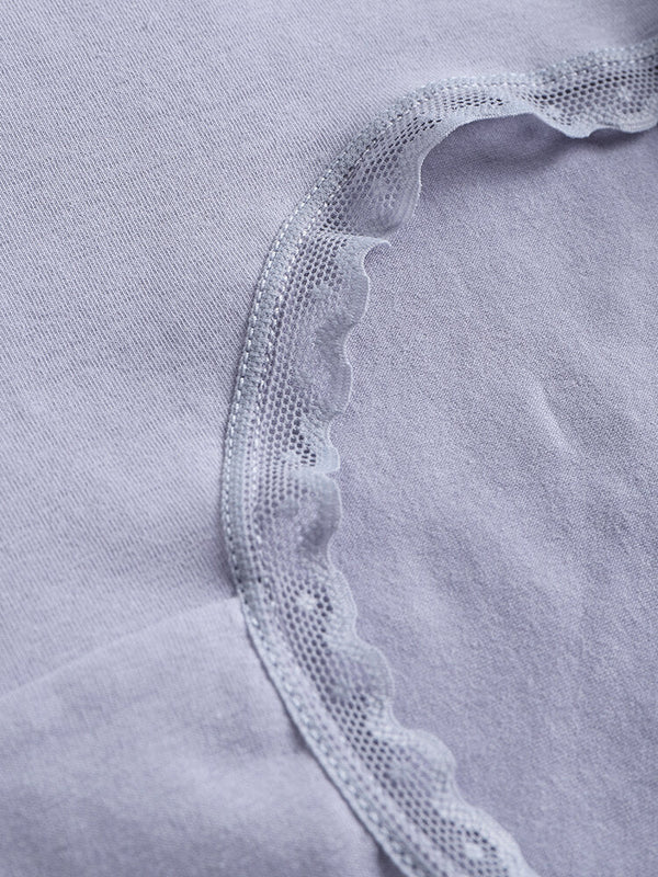 Women's Cotton Lace Trim Panties with Letter Waistband - Solid Color, Cozy Lining
