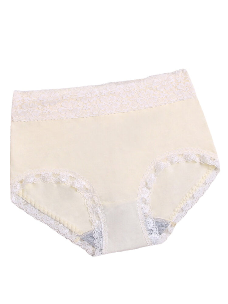 Plus Size Cotton High Waist Lace Trim Soft Breathable Women's Panty