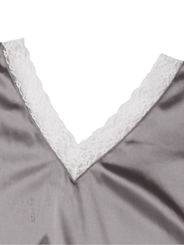 Women's Lace Spliced Short Sleeve Casual Nightgown