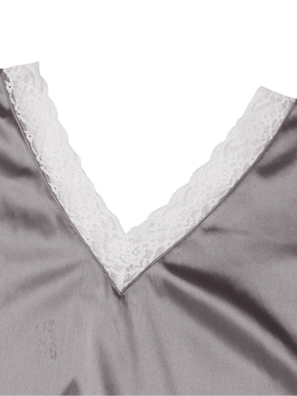 Women's Lace Spliced Short Sleeve Casual Nightgown