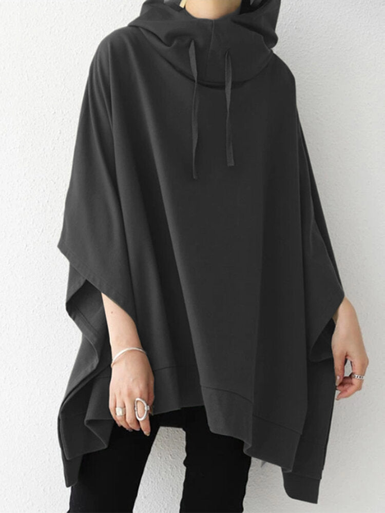 Women Solid Color Turtleneck Collar Dolman Sleeveless Retro Hooded Sweatshirt Main image