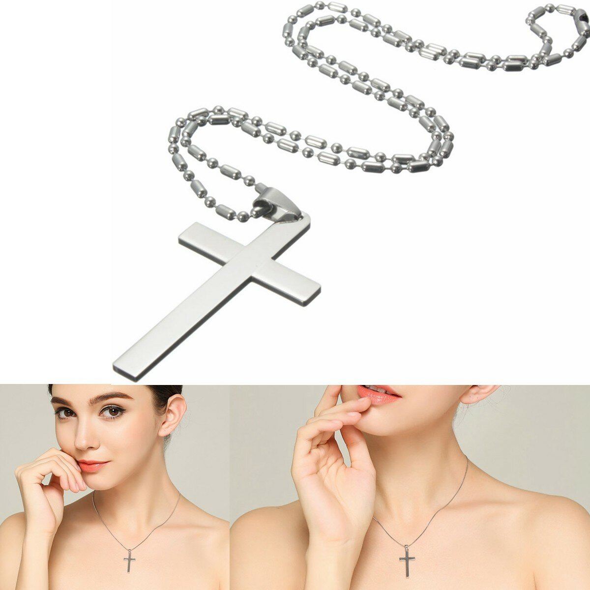 20" Stainless Steel Chain Cross Silver Pendant Necklace Jewelry Christmas Gift Main image