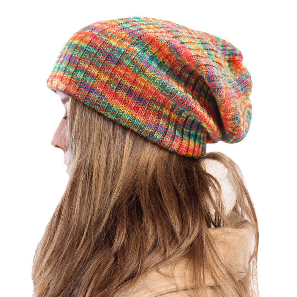 Unisex Rainbow Striped Woolen Beanie - Thick, Warm, Velvet-Lined Hat Main image