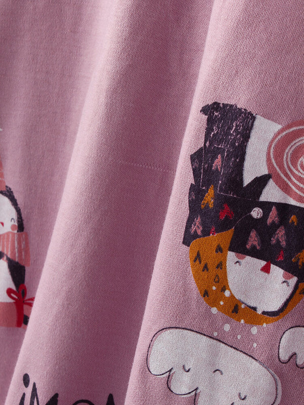 Women's Cartoon Print O-Neck Loose Pajama Set
