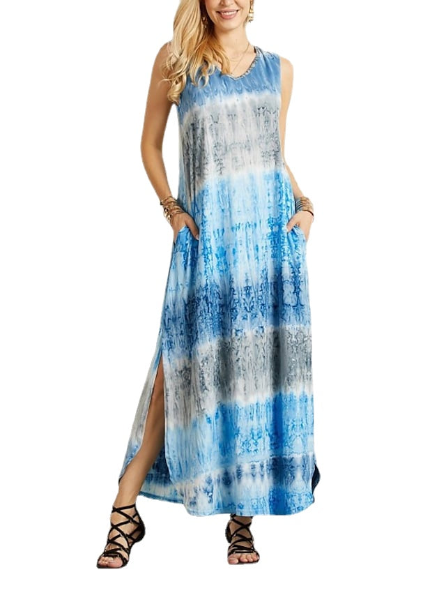 Women‘s Sleeveless Tie Dye Casual Split Comfortable Long Dress Main image