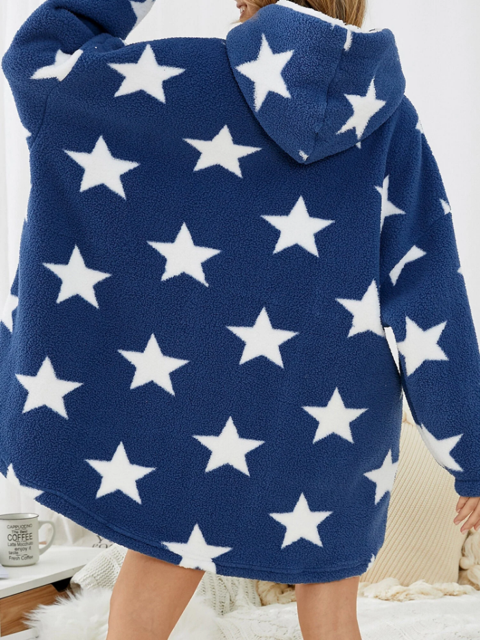 Women's Star Fleece Blanket Hoodie with Kangaroo Pocket - Warm & Cozy