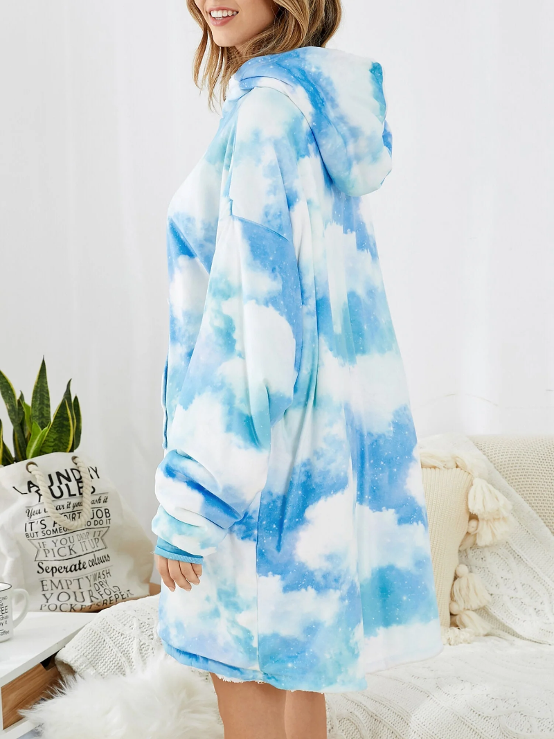 Women's Reversible Sky Print Blanket Hoodie with Pouch Pocket - Warm, Oversized Homewear Secondary image