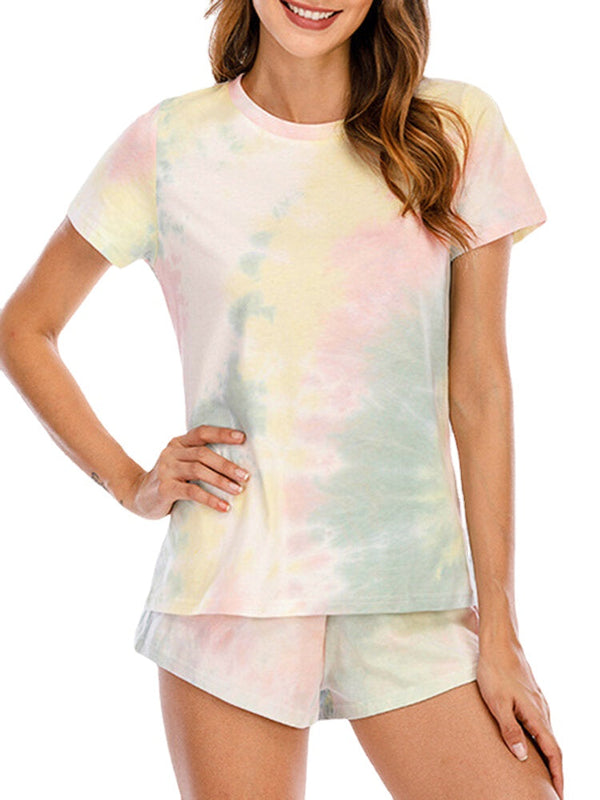 Women's Tie Dye Pajama Set - Short Sleeve, O-Neck, Soft Summer Sleepwear, 2-Piece