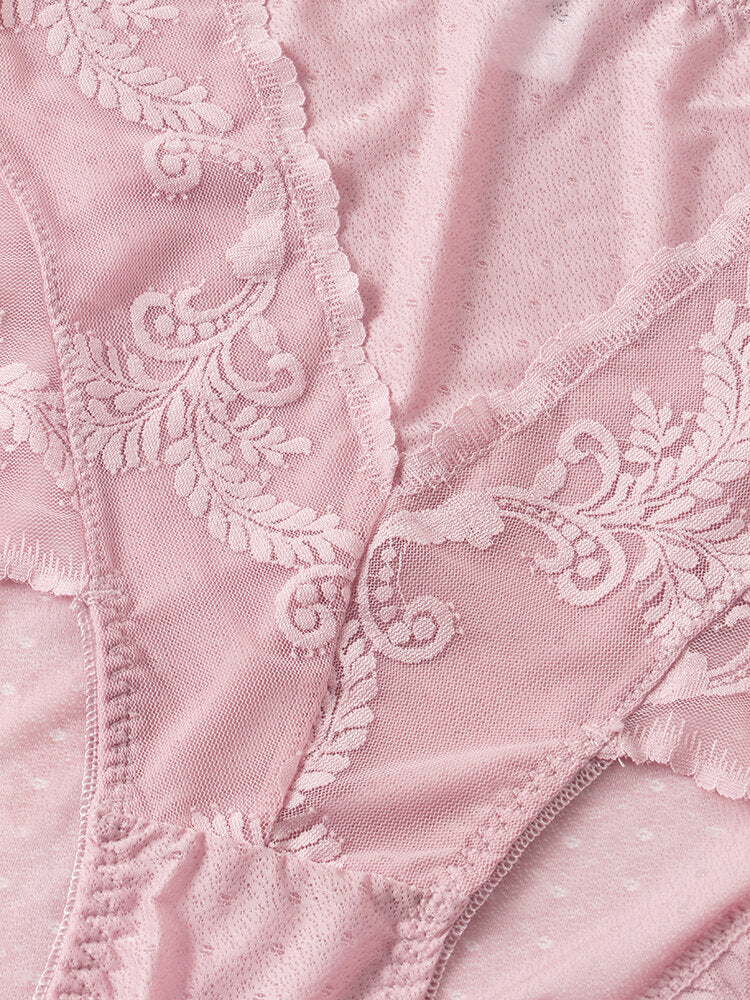 Plus Size Lace Jacquard Sheer High Waist Breathable Panties