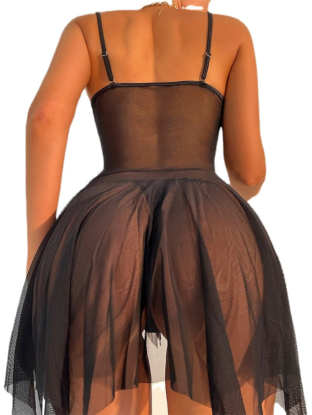 Women's Cozy Lace Backless Mini Dress - Solid Color Strap Lounge Wear Secondary image