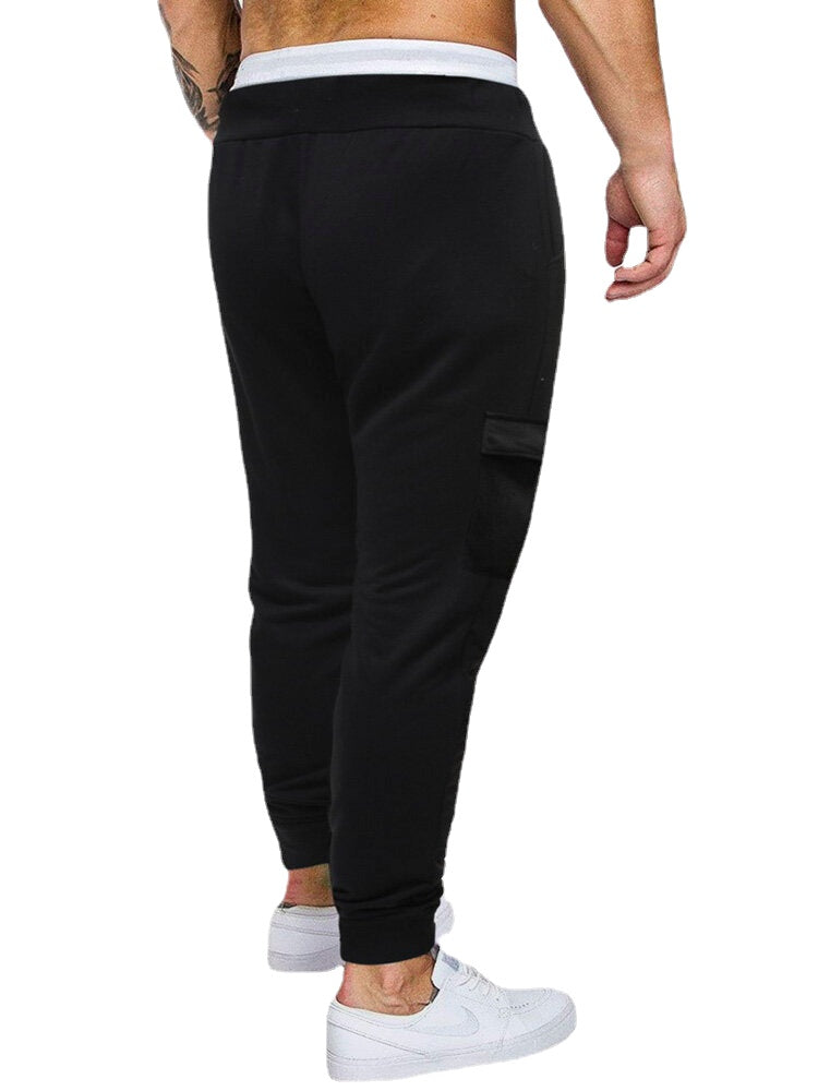 Men Cotton Solid Color Multi Pocket Drawstring Jogger Pants Secondary image