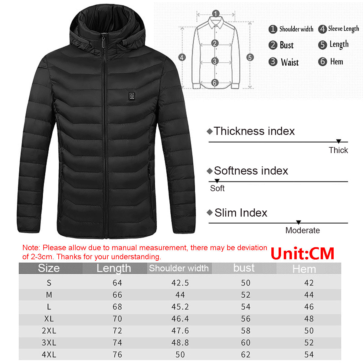 Unisex USB Heated Jacket with 9 Zones, Winter Warm Hooded Coat Secondary image