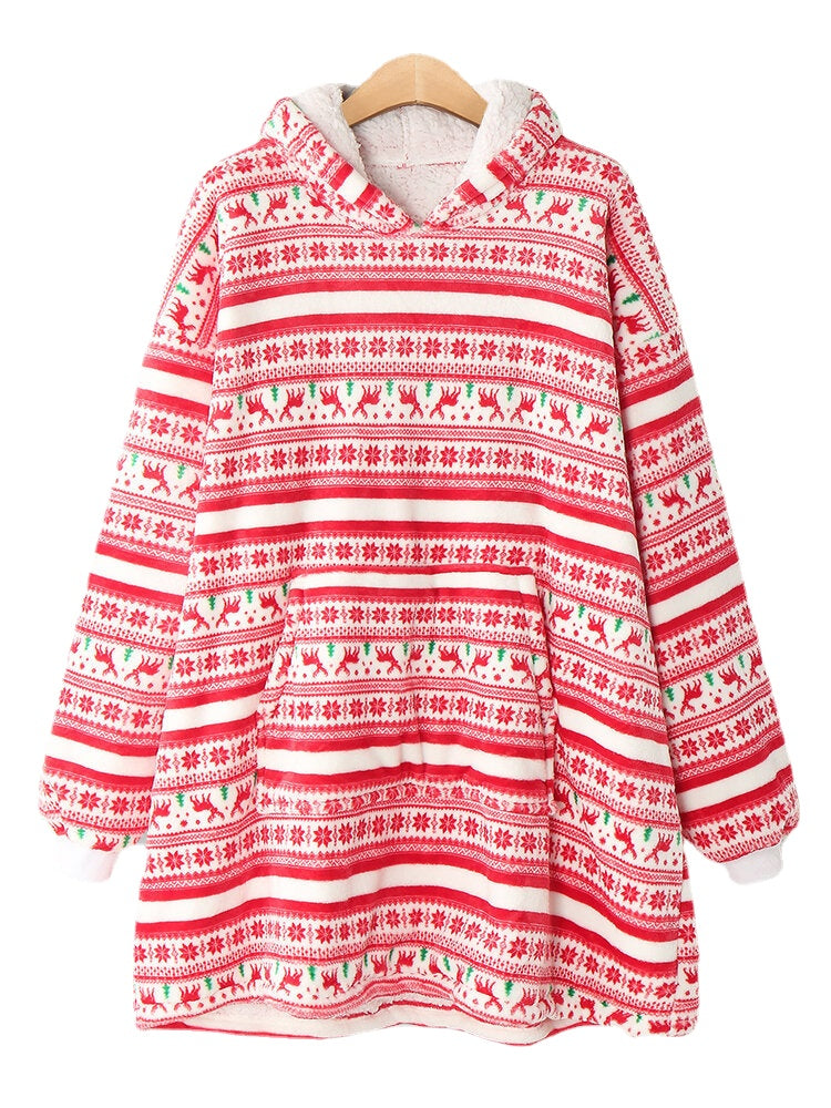 Women Thick Christmas Snowflake Elk Print Flannel Fleece Lined Warm Pajamas Secondary image