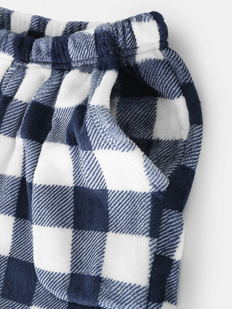 Women Plaid Pattern Plush Thicken Warm Home Sleepwear Pants Secondary image