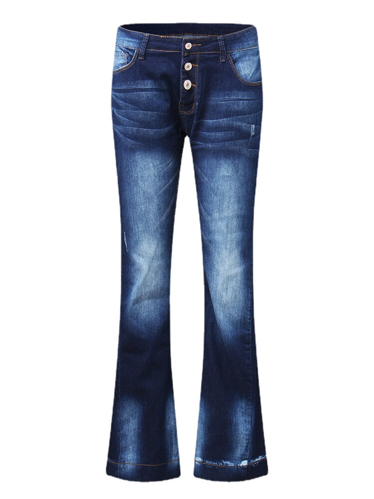 Women Pocket Button Denim Casual Bell-Bottoms Jeans Main image