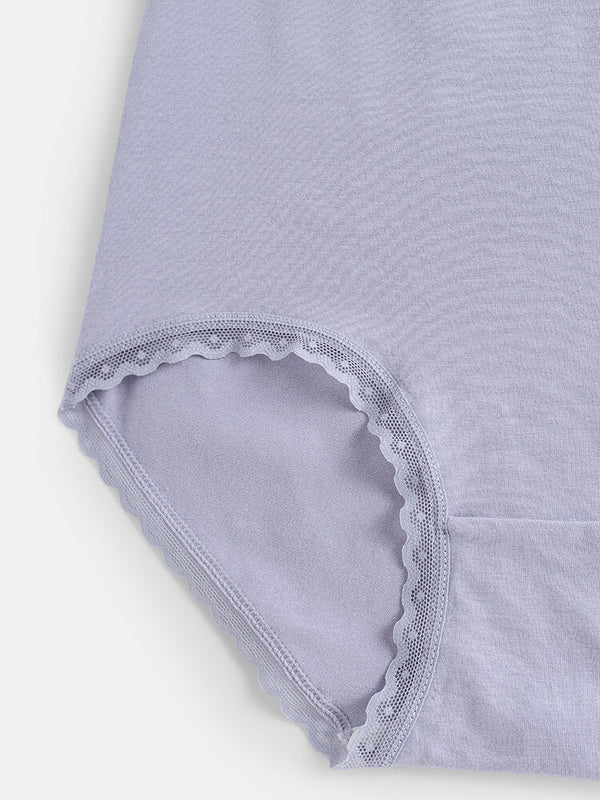 Women's Cotton Lace Trim Panties with Letter Waistband - Solid Color, Cozy Lining
