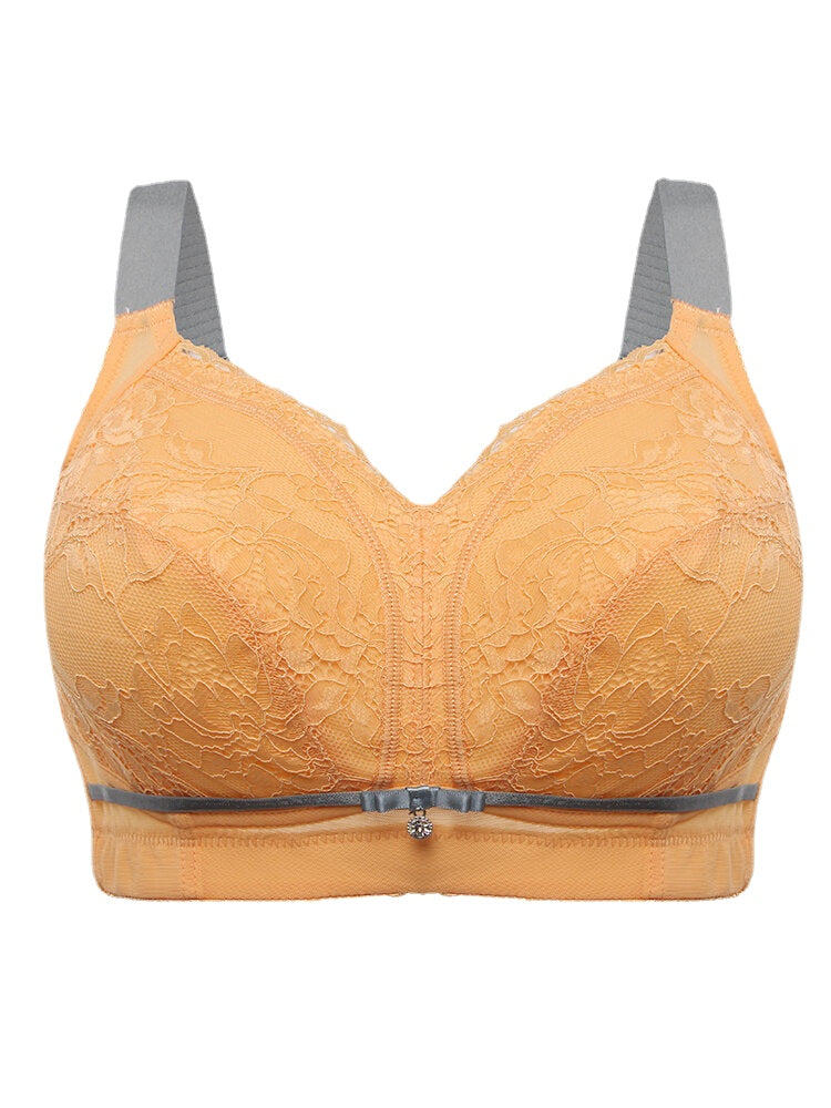 Plus Size Wireless Lightly Lined Full Cup Gather Lace J Cup Yellow Bras Main image