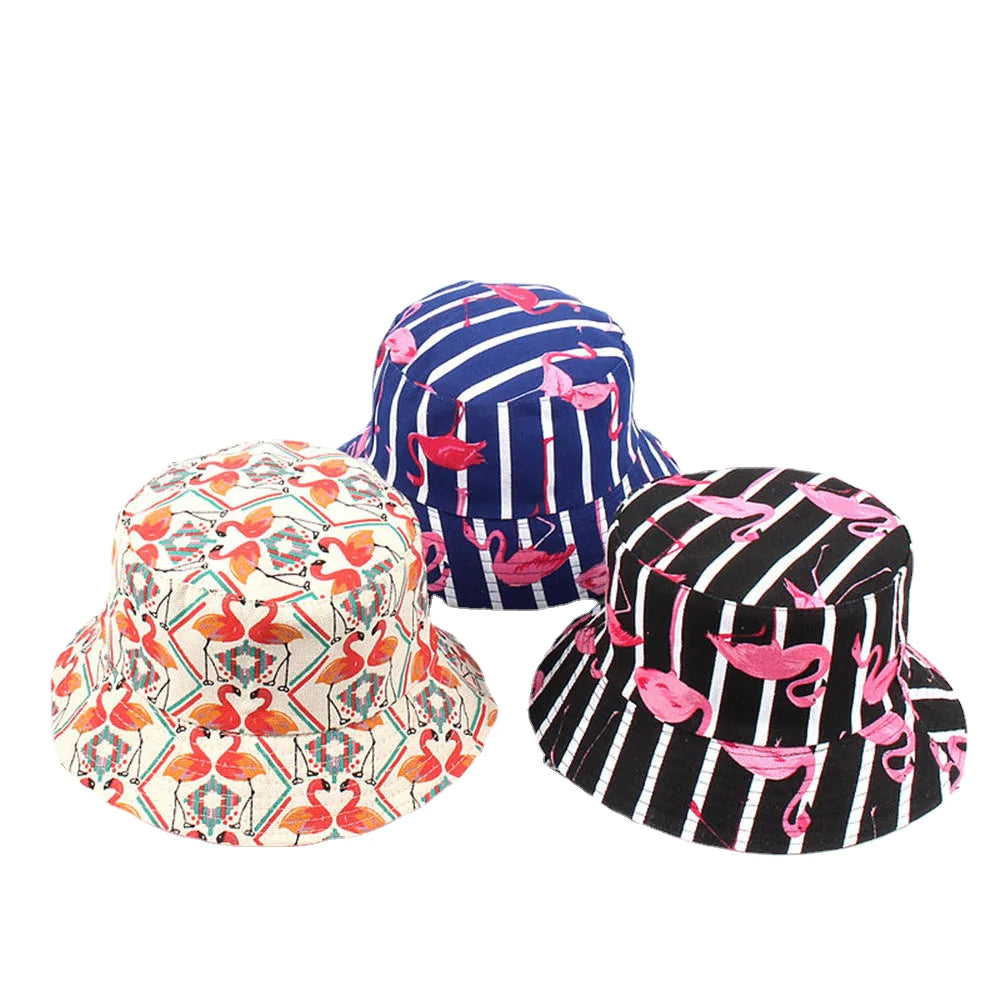 Women Print Flamingo Canvas Double-Sided Wear Outdoor Sunshade Fisherman Hat Secondary image