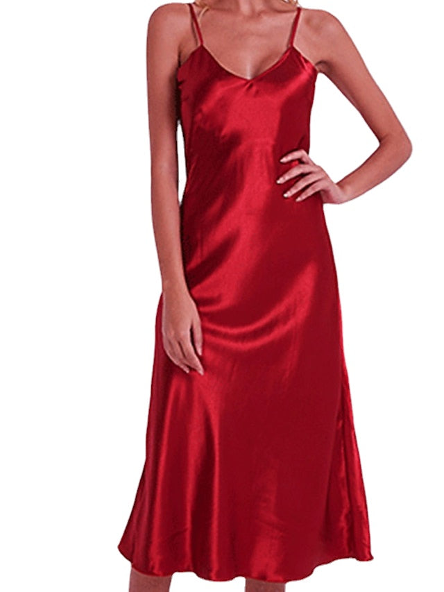 Casual Backless Solid Color Midi Dress with Straps for Home Lounge Secondary image