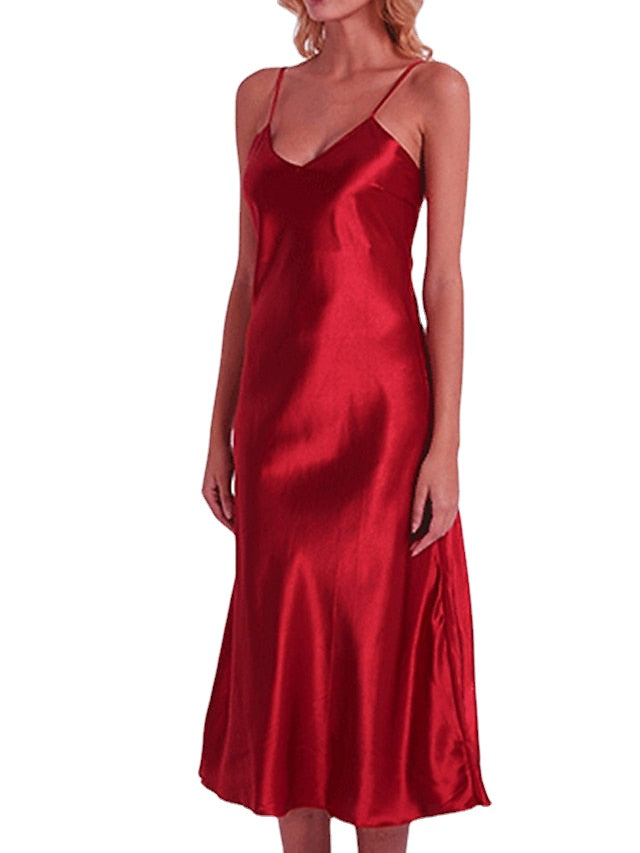 Casual Backless Solid Color Midi Dress with Straps for Home Lounge Main image