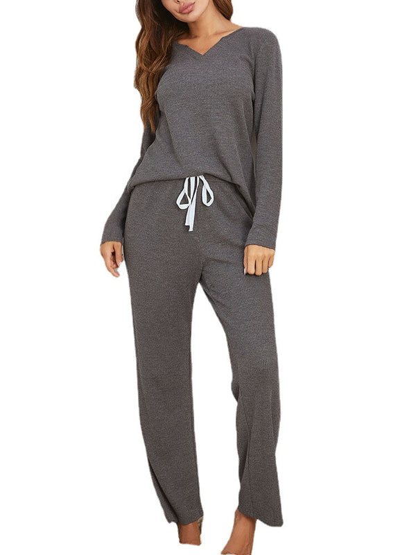 Plus Size Women's V-Neck Two-Piece Lounge Pajama Set