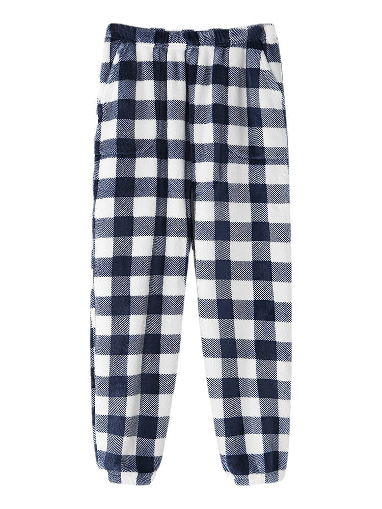 Women Plaid Pattern Plush Thicken Warm Home Sleepwear Pants Main image