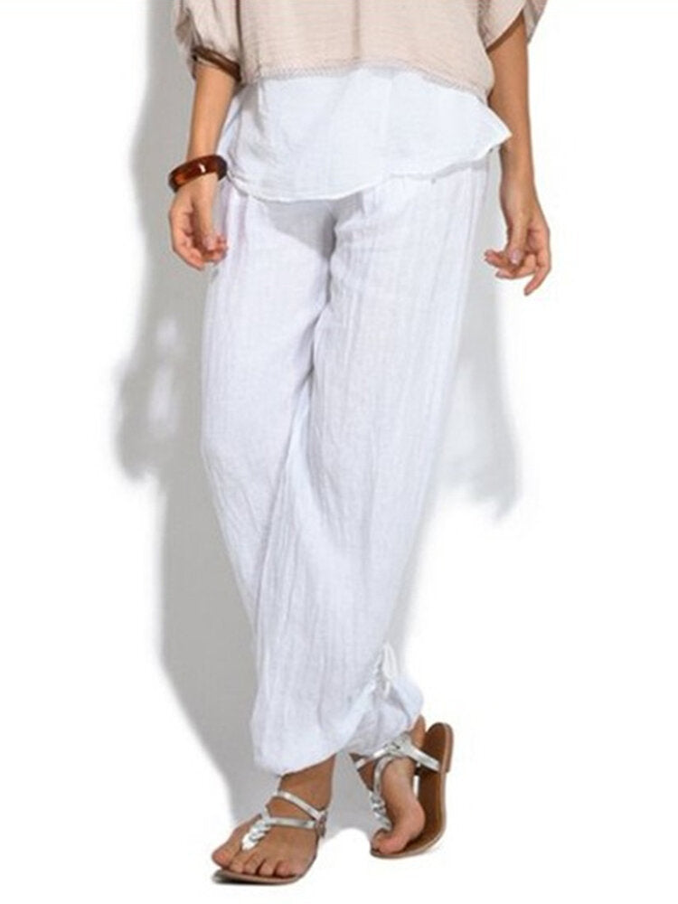 Women Casual High Waist Solid Color Button Yoga Harem Pants