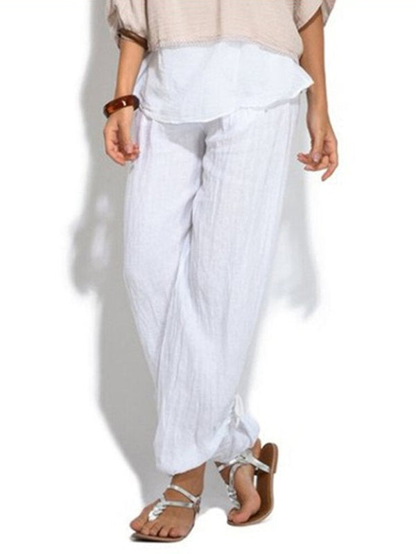 Women Casual High Waist Solid Color Button Yoga Harem Pants