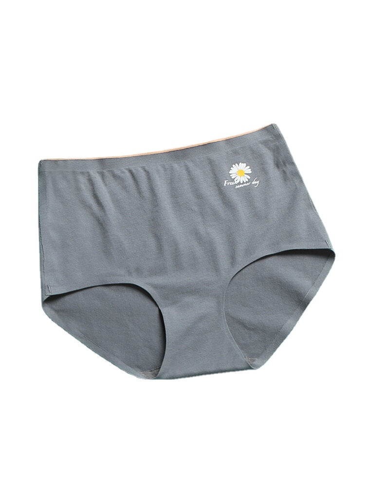 Women's Daisy Print High Waist Seamless Cotton Panties - Breathable & Antibacterial