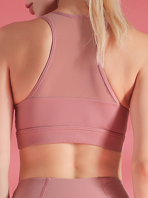 Women Sports Underwear Mesh Patchwork Gather Brathable Shockproof Yoga Bra