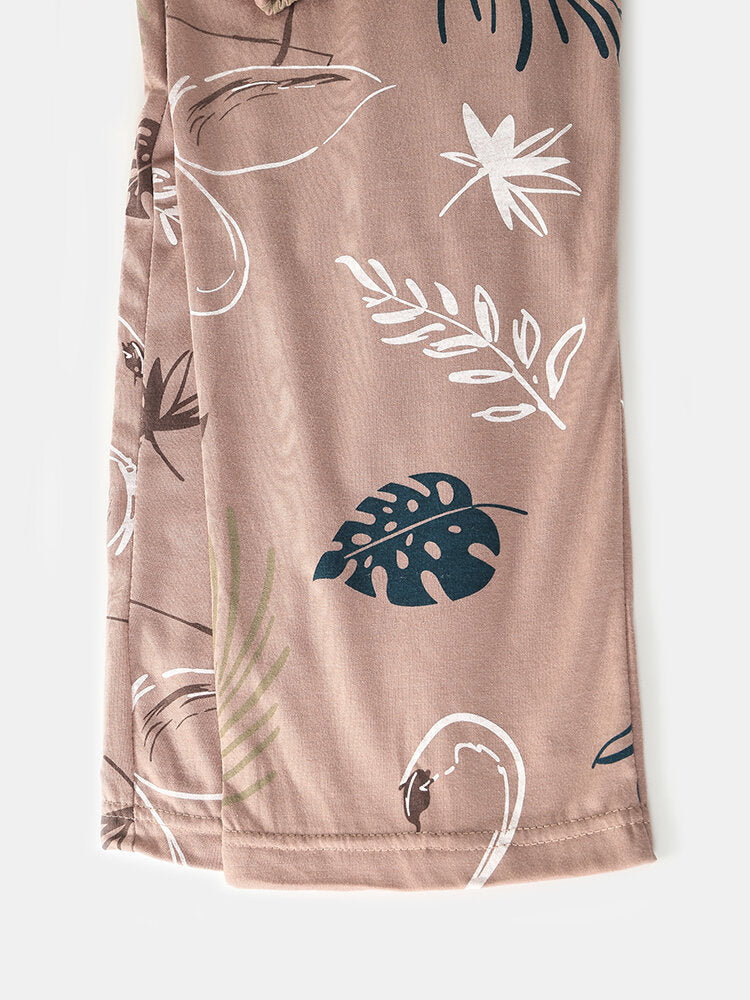 Women's Plus Size Crane Print Cotton Pajama Set - Long Sleeve Lounge Wear
