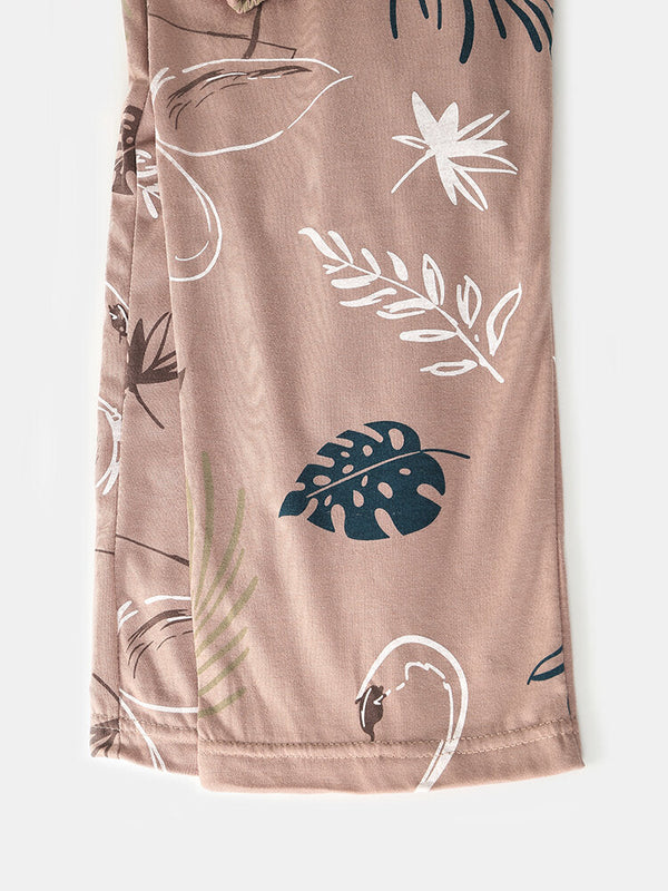 Women's Plus Size Crane Print Cotton Pajama Set - Long Sleeve Lounge Wear