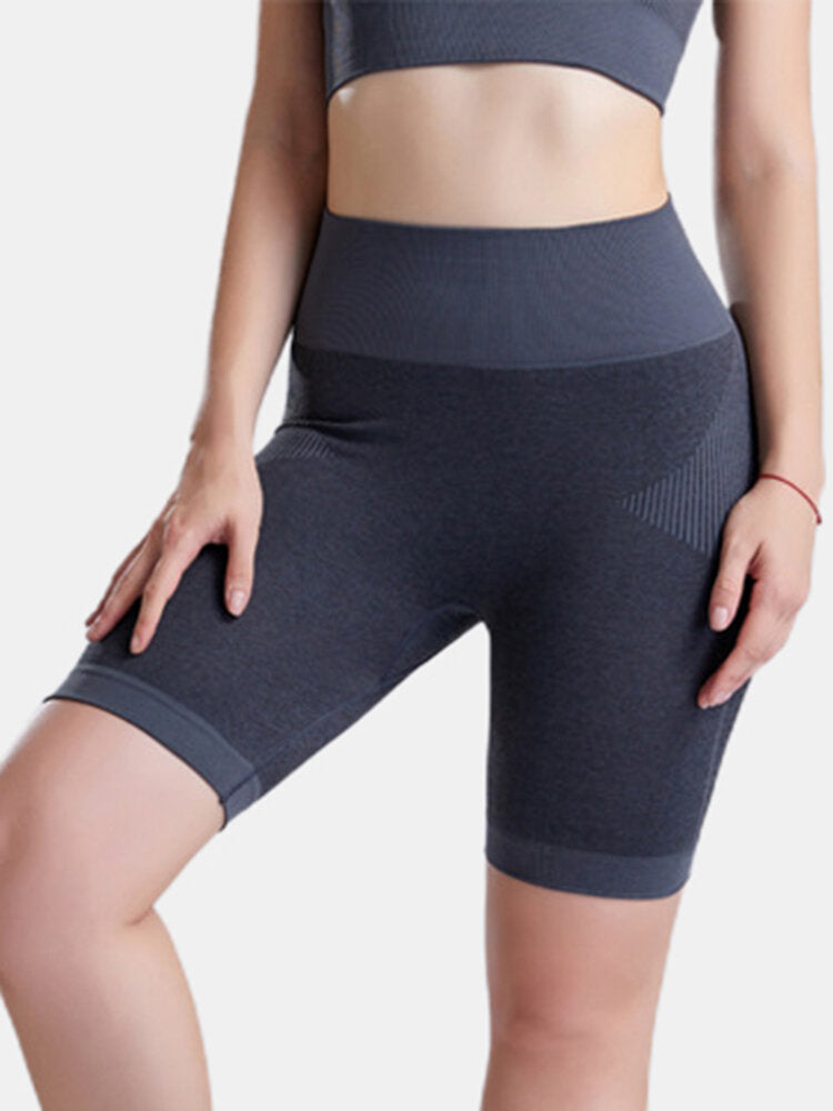 Women Sport Solid Color Dry Quick Banded High Waist Biker Shorts