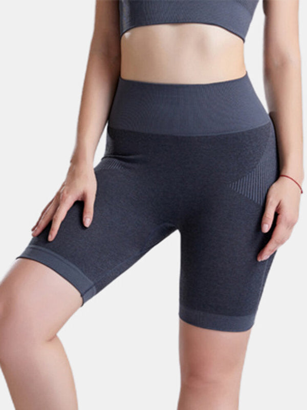 Women Sport Solid Color Dry Quick Banded High Waist Biker Shorts