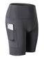 Women Solid Color Quick Dry Yoga Sport High Elastic Shorts With Side Pocket