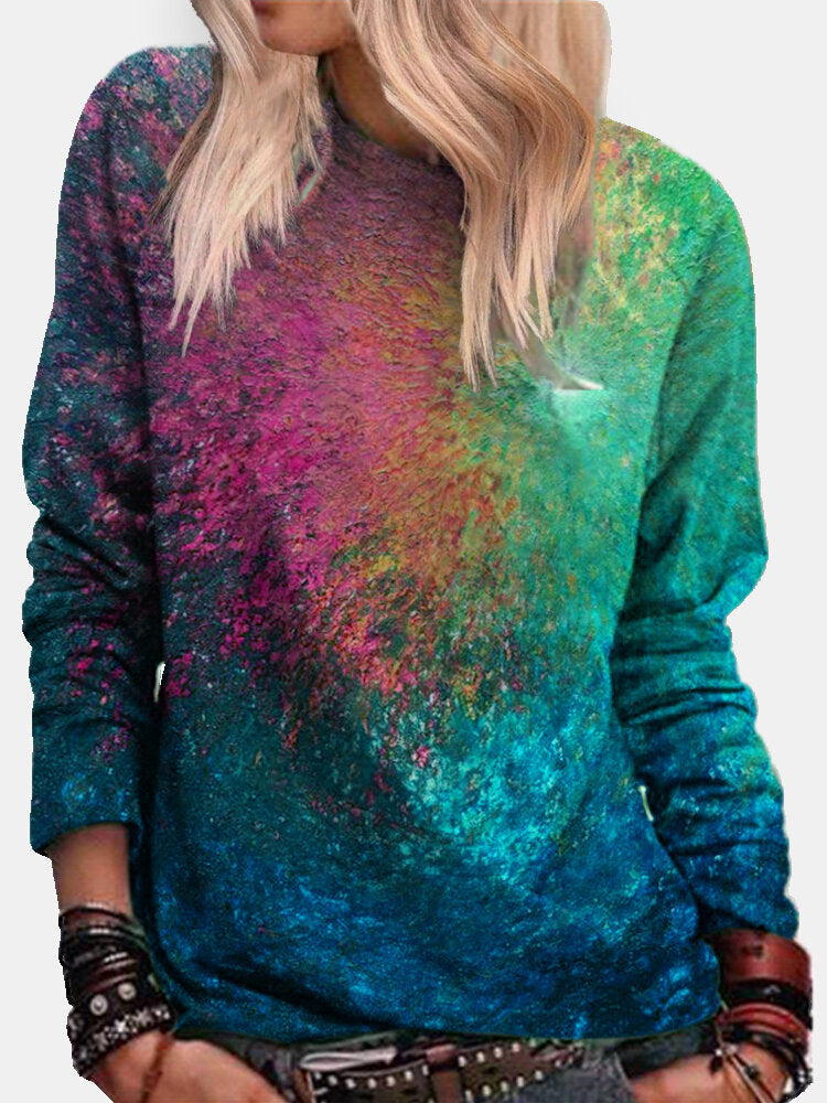 Women Colorful Tie-Dye Print O-Neck Casual Long Sleeve Pullover Sweatshirt Secondary image