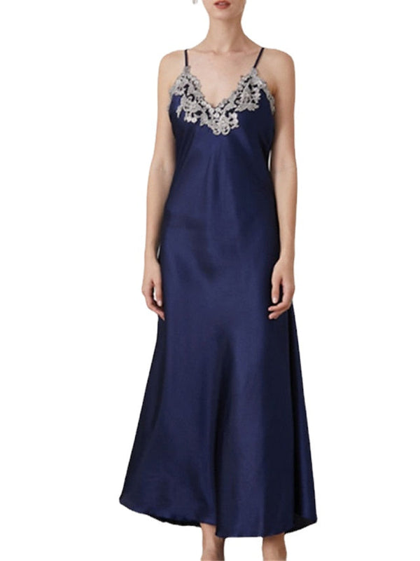 Women's Lace Patchwork ColorBlock Maxi Sheath Dress - Sexy Party Slip Dress