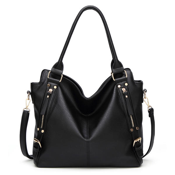 Women's Vintage Tote Shoulder Bag Large Capacity Handbag with Front Zip Card Pockets