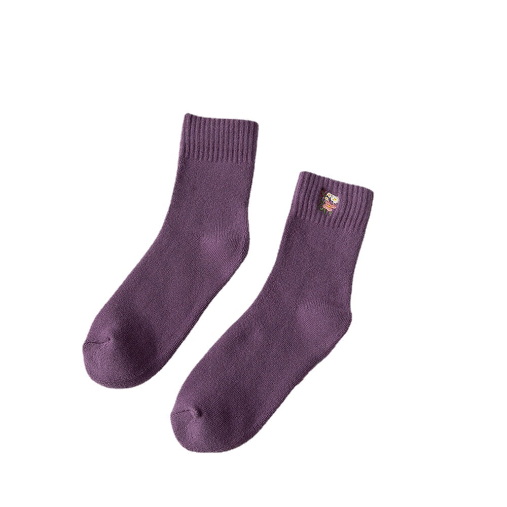 Women Cotton Thick Embroidery Multi Pattern Cute Casual Warm Tube Socks Secondary image