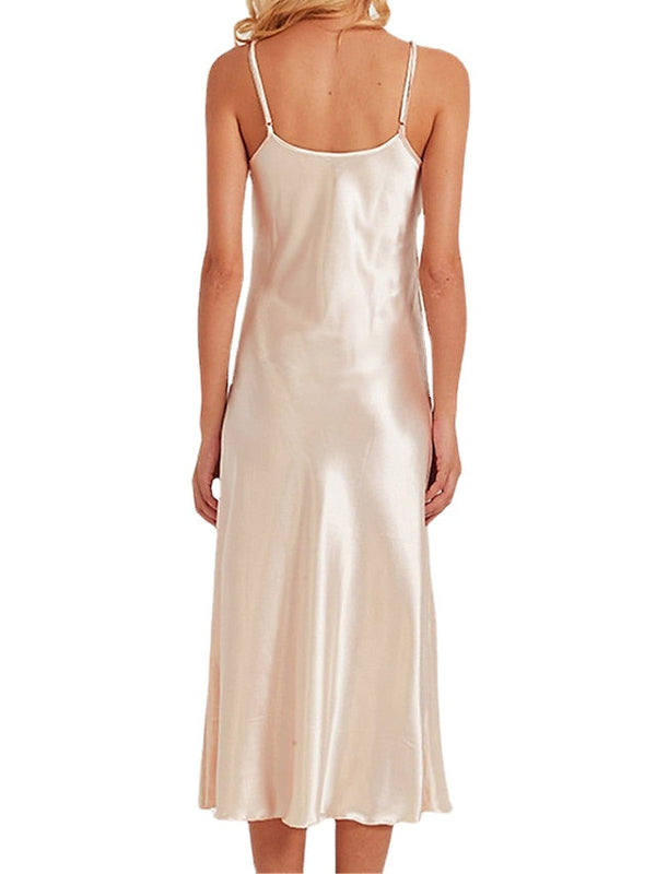 Casual Backless Solid Color Midi Dress with Straps for Home Lounge