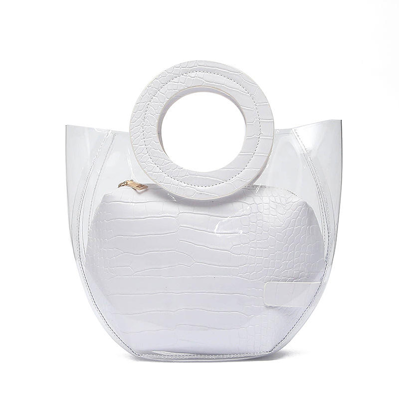 Women Crocodile Pattern Bag Clear 2 Pieces Handbag