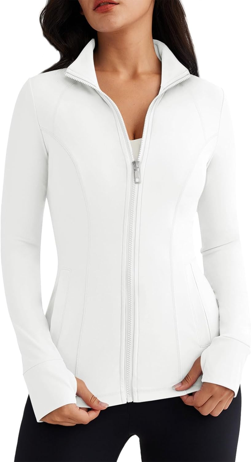 Women’s Full Zip Athletic Jacket – Breathable Lightweight Zip-Up Hoodie with Stand-Up Collar