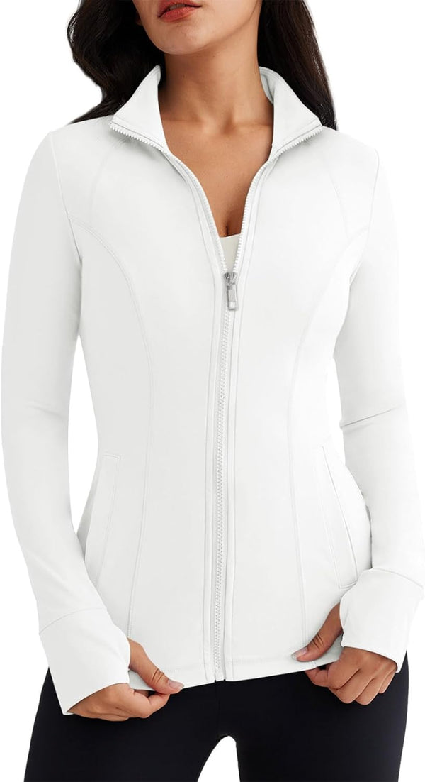 Women’s Full Zip Athletic Jacket – Breathable Lightweight Zip-Up Hoodie with Stand-Up Collar