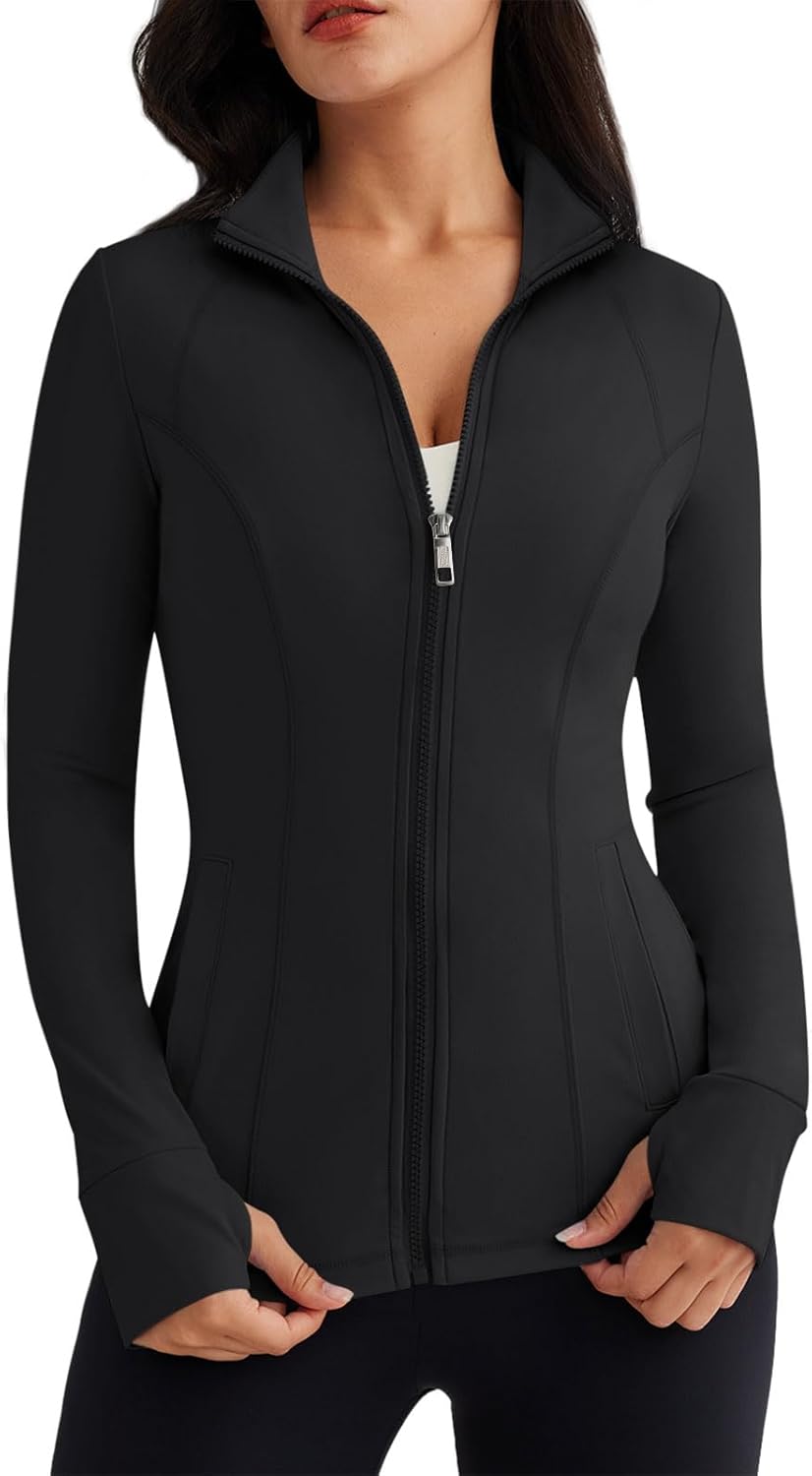 Women’s Full Zip Athletic Jacket – Breathable Lightweight Zip-Up Hoodie with Stand-Up Collar